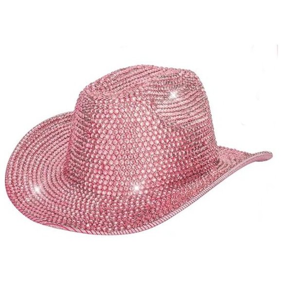 NWT Sparkling Bling Rhinestone Barbie Pink Cowboy Hat Halloween Costume - Picture 3 of 8